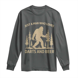 Funny Bigfoot Just A Man Who Loves Darts And Beer Gift Long Sleeve Shirt TS12 Dark Heather Print Your Wear