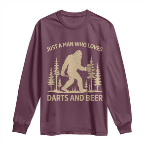 Funny Bigfoot Just A Man Who Loves Darts And Beer Gift Long Sleeve Shirt TS12 Maroon Print Your Wear