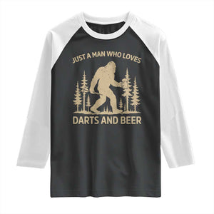 Funny Bigfoot Just A Man Who Loves Darts And Beer Gift Raglan Shirt TS12 Black White Print Your Wear