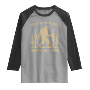 Funny Bigfoot Just A Man Who Loves Darts And Beer Gift Raglan Shirt TS12 Sport Gray Black Print Your Wear