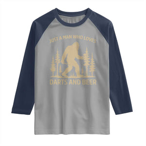 Funny Bigfoot Just A Man Who Loves Darts And Beer Gift Raglan Shirt TS12 Sport Gray Navy Print Your Wear