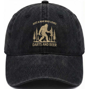 Funny Bigfoot Just A Man Who Loves Darts And Beer Gift Washed Cotton Baseball Cap TS12 Print Your Wear