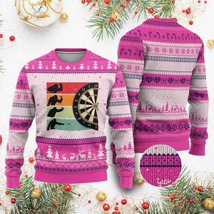 Funny Bigfoot Dart Player Crytid Sunset Retro Vintage Ugly Christmas Sweater Dartist Gift TS12 Hot Pink Print Your Wear