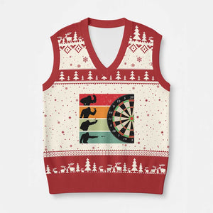 Funny Bigfoot Dart Player Crytid Sunset Retro Vintage V-Neck Knit Sweater Vest Dartist Gift TS12 Beige Red Print Your Wear