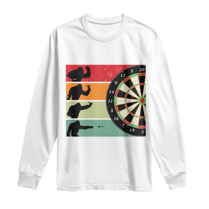Funny Bigfoot Dart Player Crytid Sunset Retro Vintage Long Sleeve Shirt Dartist Gift TS12 White Print Your Wear