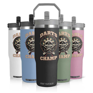 Darts Player Champion Flip Straw Tumbler Skull Dartboard Retro Style TS12 Print Your Wear