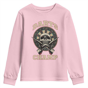 Darts Player Champion Youth Sweatshirt Skull Dartboard Retro Style TS12 Light Pink Print Your Wear