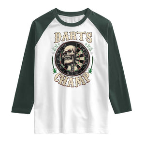 Skull Dartboard Retro Vintage Raglan Shirt Darts Player Champion Gift TS12 White Dark Forest Green Print Your Wear