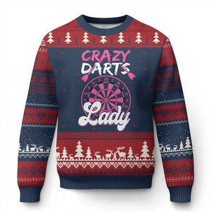 Crazy Darts Lady Bullseye Dart Shooting Ugly Christmas Sweater Female Dartist Gift TS12 Navy Red Print Your Wear