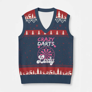 Crazy Darts Lady Bullseye Dart Shooting V-Neck Knit Sweater Vest Female Dartist Gift TS12 Navy Red Print Your Wear