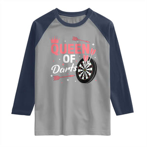 Queen Of Darts Bullseye Shooter Raglan Shirt Female Dartist Gift TS12 Sport Gray Navy Print Your Wear