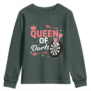 Queen Of Darts Bullseye Shooter Youth Sweatshirt Female Dartist Gift TS12 Dark Forest Green Print Your Wear