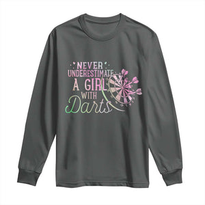 Never Underestimate A Girl With Dart Long Sleeve Shirt Sports Lover Gift TS12 Dark Heather Print Your Wear