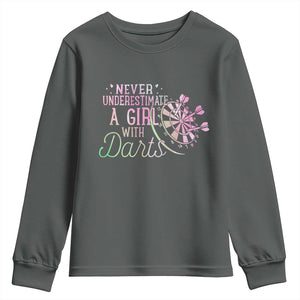 Never Underestimate A Girl With Dart Youth Sweatshirt Sports Lover Gift TS12 Dark Heather Print Your Wear