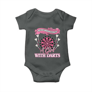 Never Underestimate A Girl Dart Player Gift Idea Baby Onesie TS12 Dark Heather Print Your Wear
