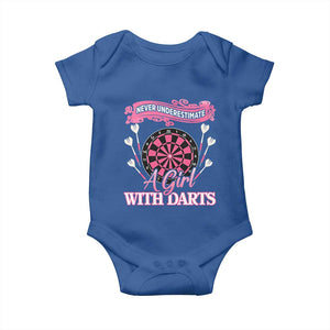 Never Underestimate A Girl Dart Player Gift Idea Baby Onesie TS12 Royal Blue Print Your Wear