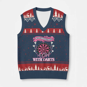 Never Underestimate A Girl Dart Player Gift Idea V-Neck Knit Sweater Vest TS12 Navy Red Print Your Wear