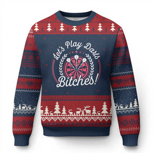 Lets Play Darts Bitches Ugly Christmas Sweater Funny Female Dartist Gift TS12 Navy Red Print Your Wear