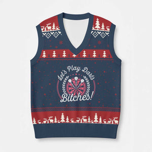 Lets Play Darts Bitches V-Neck Knit Sweater Vest Funny Female Dartist Gift TS12 Navy Red Print Your Wear