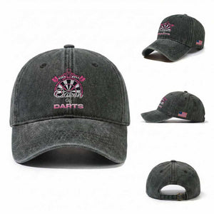 Queen Of Darts Washed Cotton Baseball Cap Funny Dart Gift For Women TS12 Washed Cap Universal Fit Dark Green Print Your Wear