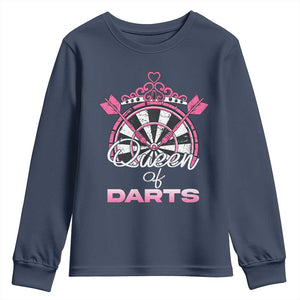 Queen Of Darts Youth Sweatshirt Funny Dart Gift For Women TS12 Navy Print Your Wear