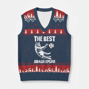 The Best Cat Goalkeeper V-Neck Knit Sweater Vest Soccer Player Gift TS12 Navy Red Print Your Wear