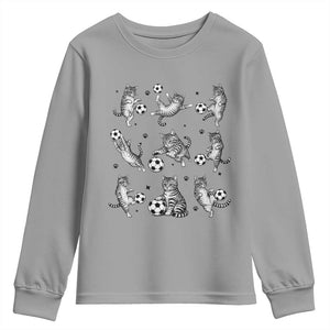 Funny Cat Soccer Player Youth Sweatshirt Gift For Soccer Lovers TS12 Sport Gray Print Your Wear