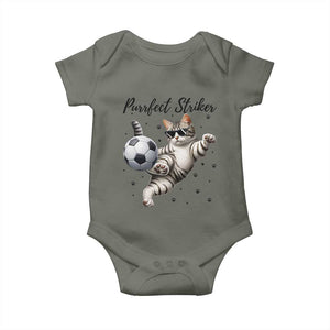Purrfect Striker Baby Onesie Funny Cat Soccer Player Gift TS12 Military Green Print Your Wear