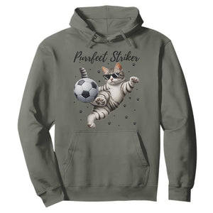 Purrfect Striker Hoodie Funny Cat Soccer Player Gift TS12 Military Green Print Your Wear