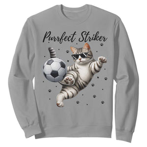 Purrfect Striker Sweatshirt Funny Cat Soccer Player Gift TS12 Sport Gray Print Your Wear