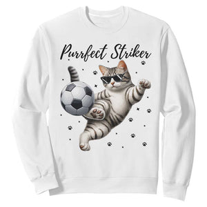 Purrfect Striker Sweatshirt Funny Cat Soccer Player Gift TS12 White Print Your Wear