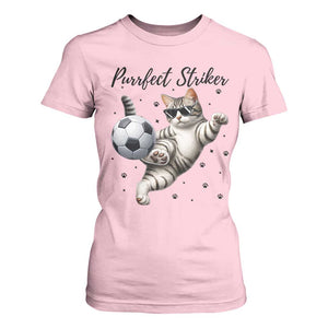 Purrfect Striker T Shirt For Women Funny Cat Soccer Player Gift TS12 Light Pink Print Your Wear