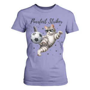 Purrfect Striker T Shirt For Women Funny Cat Soccer Player Gift TS12 Violet Print Your Wear