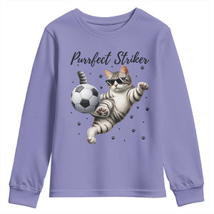 Purrfect Striker Youth Sweatshirt Funny Cat Soccer Player Gift TS12 Violet Print Your Wear