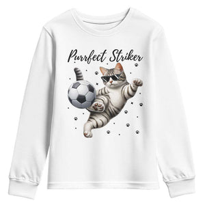 Purrfect Striker Youth Sweatshirt Funny Cat Soccer Player Gift TS12 White Print Your Wear