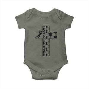 I Can Do All Things Through Soccer Christian Faith Gift Baby Onesie TS12 Military Green Print Your Wear