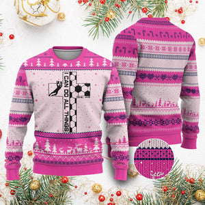 I Can Do All Things Through Soccer Christian Faith Gift Ugly Christmas Sweater TS12 Hot Pink Print Your Wear