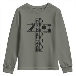 I Can Do All Things Through Soccer Christian Faith Gift Youth Sweatshirt TS12 Military Green Print Your Wear