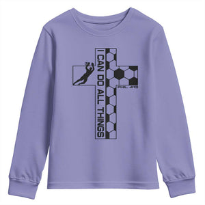 I Can Do All Things Through Soccer Christian Faith Gift Youth Sweatshirt TS12 Violet Print Your Wear