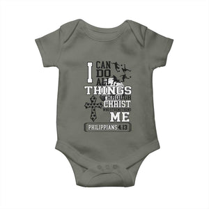 Soccer Christian Gift Baby Onesie I Can Do All Things Through Christ TS12 Military Green Print Your Wear