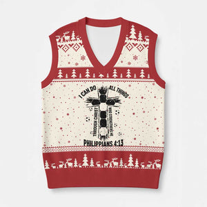 I Can Do All Things Through Christ V-Neck Knit Sweater Vest Christian Soccer Faith TS12 Beige Red Print Your Wear