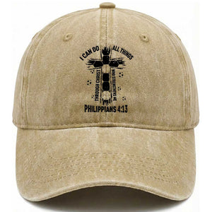 I Can Do All Things Through Christ Washed Cotton Baseball Cap Christian Soccer Faith TS12 Print Your Wear