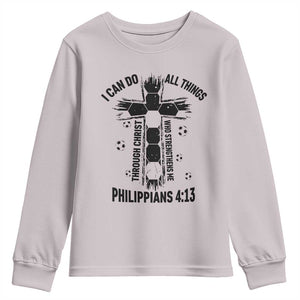 I Can Do All Things Through Christ Youth Sweatshirt Christian Soccer Faith TS12 Ice Gray Print Your Wear