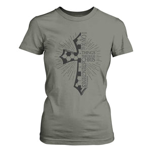 I Can Do All Things Through Christ T Shirt For Women Christian Soccer Cross Gift TS12 Military Green Print Your Wear