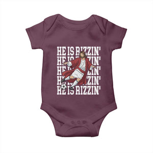 He Is Rizzin Baby Onesie Funny Christian Soccer Lover Gift TS12 Maroon Print Your Wear