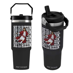 He Is Rizzin Flip Straw Tumbler Funny Christian Soccer Lover Gift TS12 One Size: 30 oz Black Print Your Wear