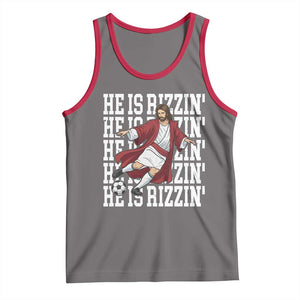 He Is Rizzin Tank Top Funny Christian Soccer Lover Gift TS12 Deep Heather Red Print Your Wear
