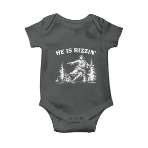 He Is Rizzin Baby Onesie Christian Soccer Funny Gift For Believers TS12 Dark Heather Print Your Wear