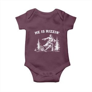 He Is Rizzin Baby Onesie Christian Soccer Funny Gift For Believers TS12 Maroon Print Your Wear