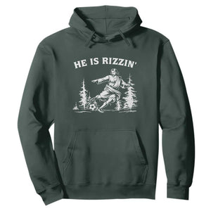 He Is Rizzin Hoodie Christian Soccer Funny Gift For Believers TS12 Dark Forest Green Print Your Wear
